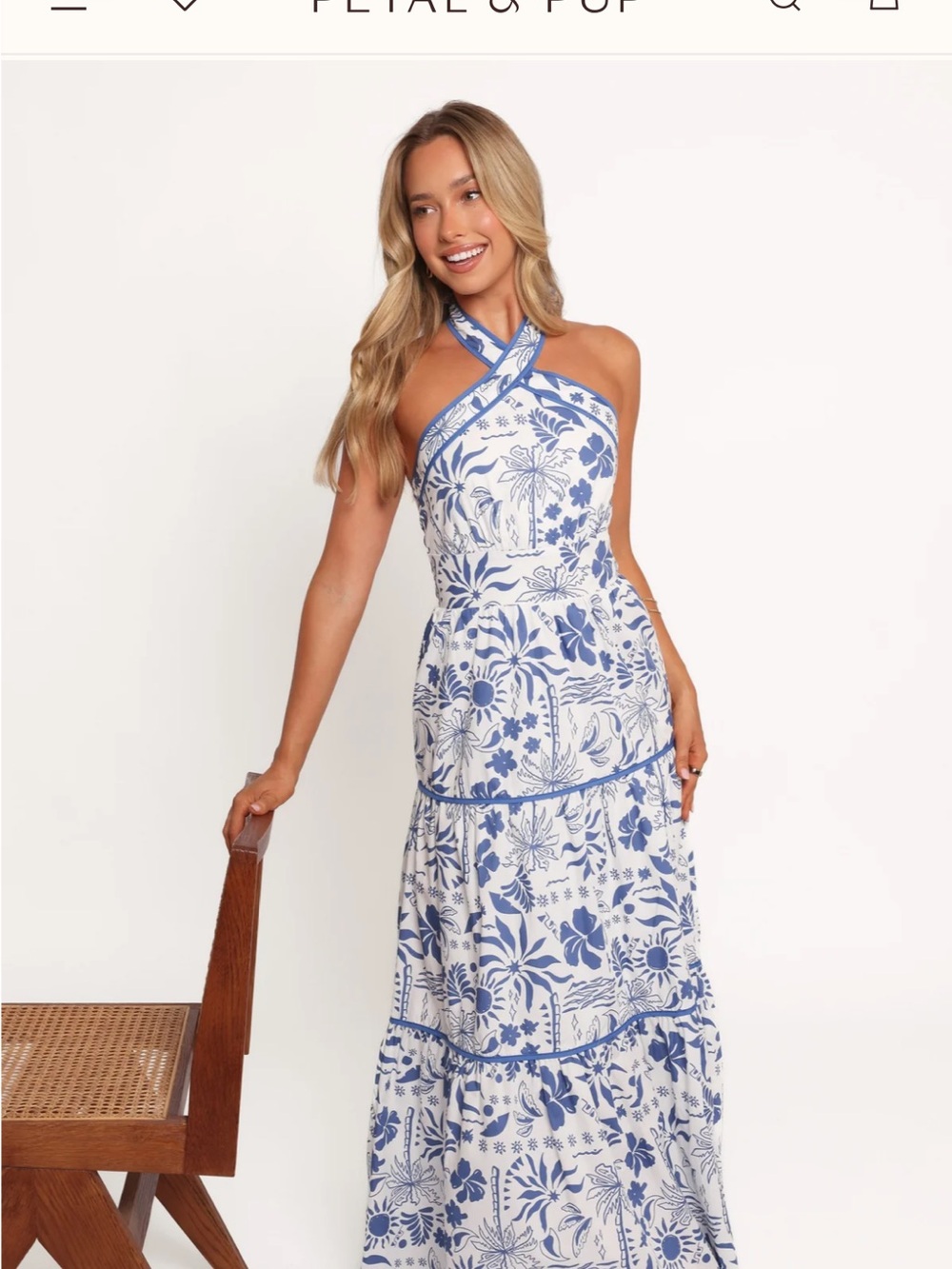 Petal & Pup Blue and White Halter Floral Maxi Dress - Picture 3 of 4
